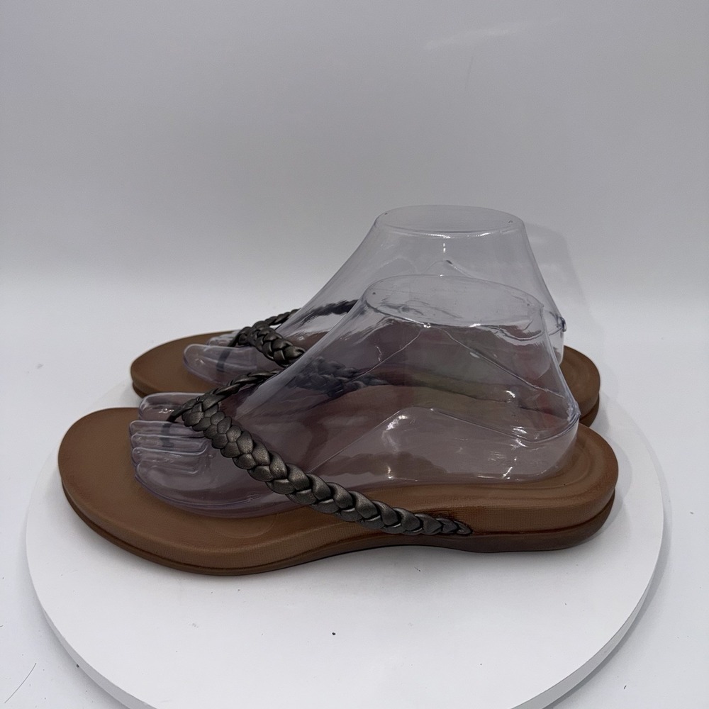 Aetrex Rachel Braided Pewter Thong Sandals Arch Support Comfort Womens 10 EU 41